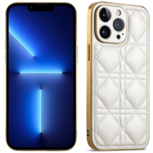 

For iPhone 13 Pro Suteni Electroplated Rattan Grid Leather Soft TPU Phone Case(White)