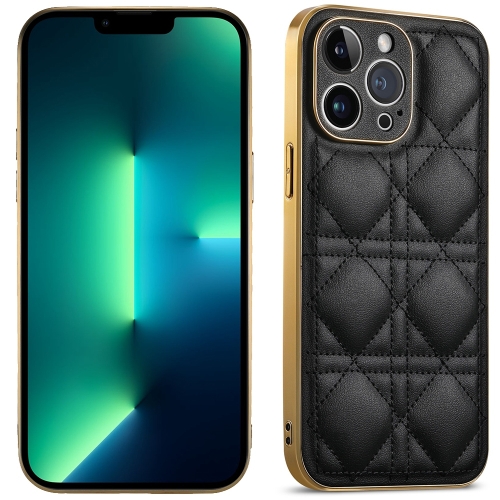 

For iPhone 13 Pro Max Suteni Electroplated Rattan Grid Leather Soft TPU Phone Case(Black)