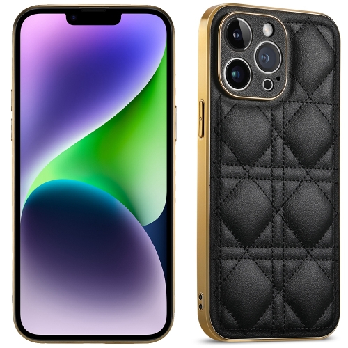 

For iPhone 14 Suteni Electroplated Rattan Grid Leather Soft TPU Phone Case(Black)