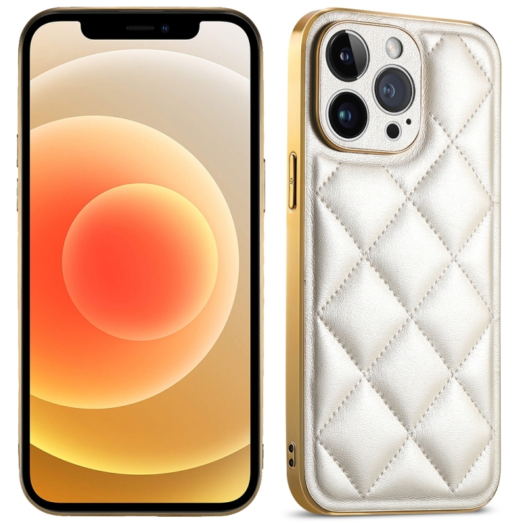 

For iPhone 12 Suteni Electroplated Big Diamond Grid Leather Soft TPU Phone Case(White)