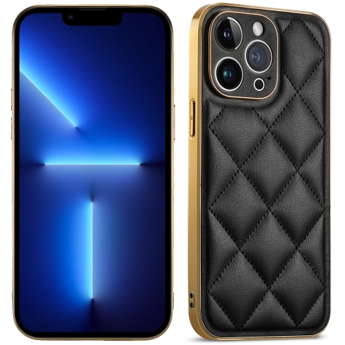 

For iPhone 13 Pro Suteni Electroplated Big Diamond Grid Leather Soft TPU Phone Case(Black)