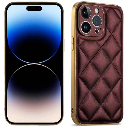 

For iPhone 14 Pro Suteni Electroplated Big Diamond Grid Leather Soft TPU Phone Case(Purple)