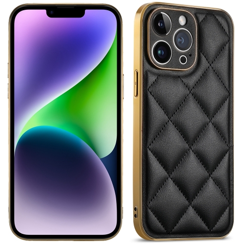 

For iPhone 14 Plus Suteni Electroplated Big Diamond Grid Leather Soft TPU Phone Case(Black)