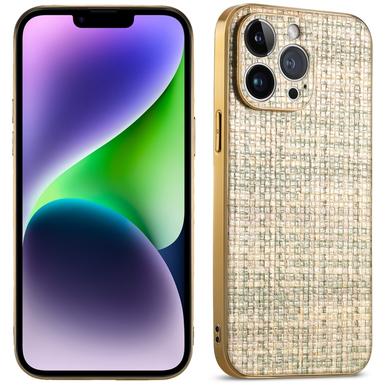 

For iPhone 14 Suteni Electroplated Woven Cloth PU Soft TPU Phone Case(Grass Green)