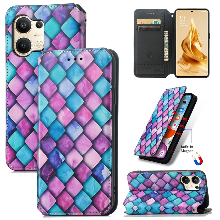

For OPPO Reno9 CaseNeo Colorful Magnetic Leather Phone Case(Purple Scales)