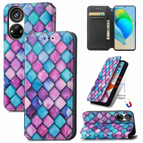 

For ZTE Blade V40s CaseNeo Colorful Magnetic Leather Phone Case(Purple Scales)