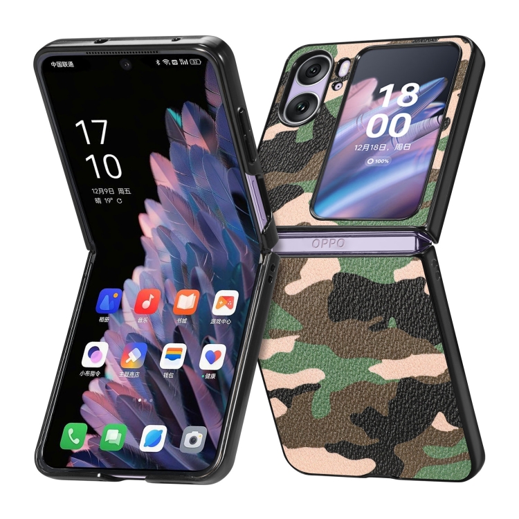 

For OPPO Find N2 Flip Camouflage Leather Back Cover Phone Case(Green)