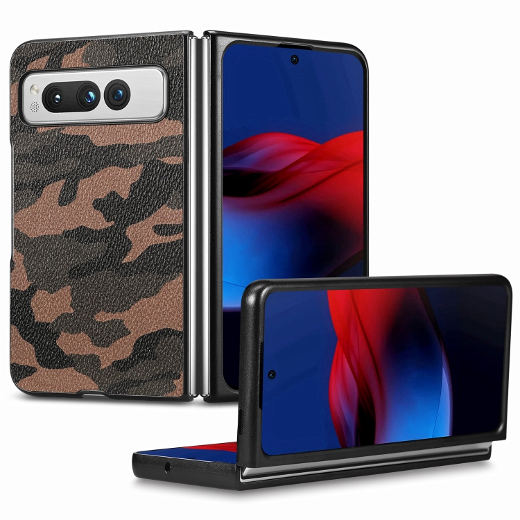 

For Google Pixel Fold Camouflage Leather Back Cover Phone Case(Brown)