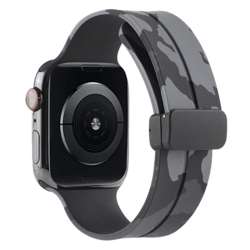 

Magnetic Clasp Camouflage Silicone Watch Band For Apple Watch Series 8&7 41mm(Camouflage Dark Grey)