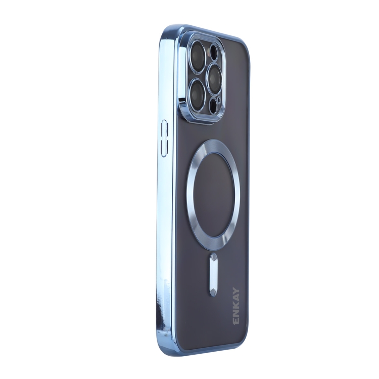 

For iPhone 13 Pro ENKAY Electroplated MagSafe Shockproof TPU Phone Case with Lens Film(Light Blue)