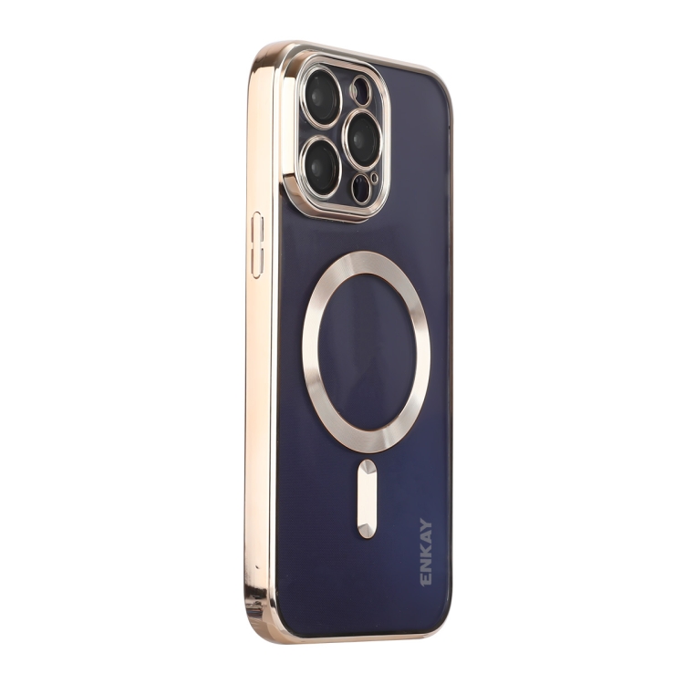 

For iPhone 14 Pro Max ENKAY Electroplated MagSafe Shockproof TPU Phone Case with Lens Film(Gold)