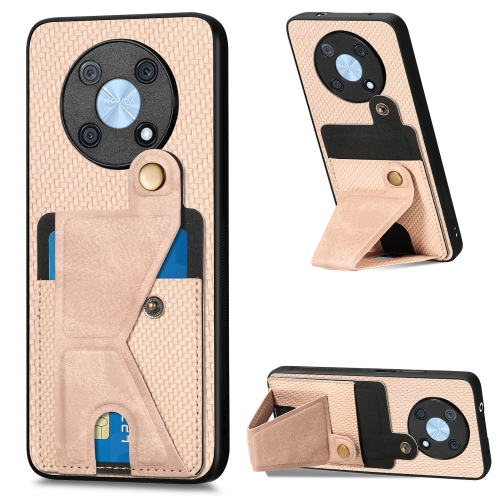 

For Huawei nova Y90 Carbon Fiber Wallet Flip Card Holder Phone Case(Khaki)