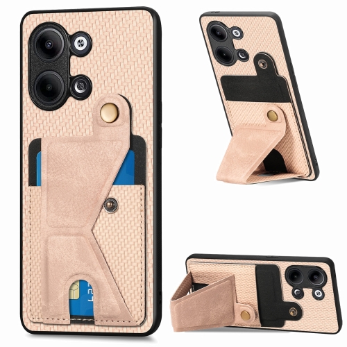 

For OPPO Reno9 Carbon Fiber Wallet Flip Card Holder Phone Case(Khaki)