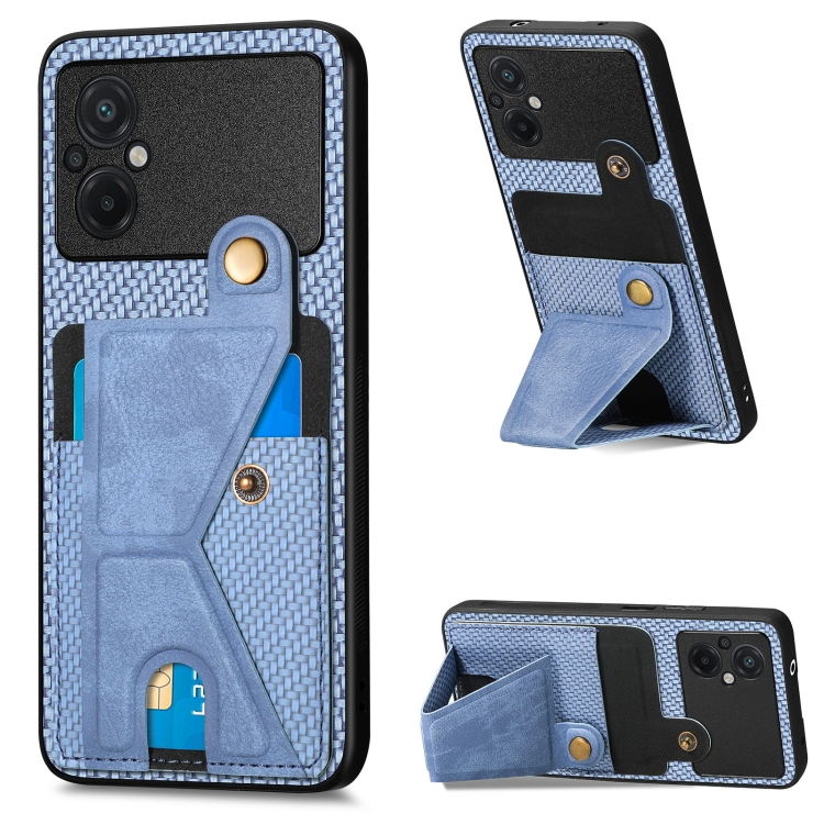 

For Xiaomi Poco M5 4G Carbon Fiber Wallet Flip Card Holder Phone Case(Blue)