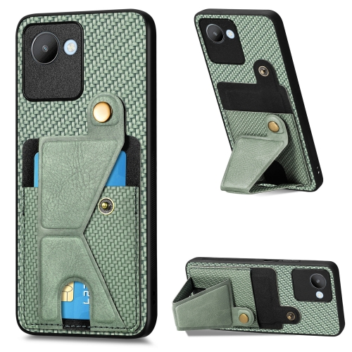 

For Realme C30 Carbon Fiber Wallet Flip Card Holder Phone Case(Green)