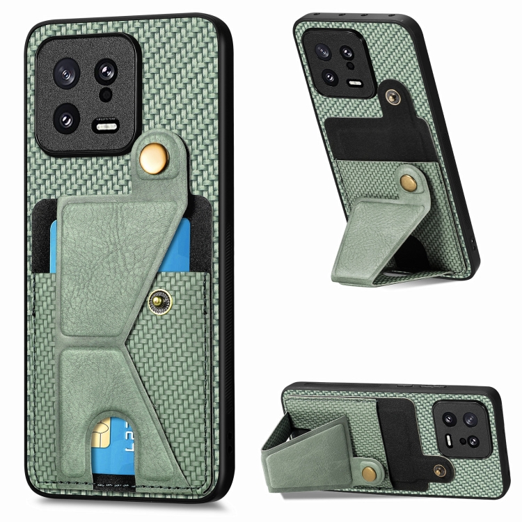 

For Xiaomi 13 Carbon Fiber Wallet Flip Card Holder Phone Case(Green)