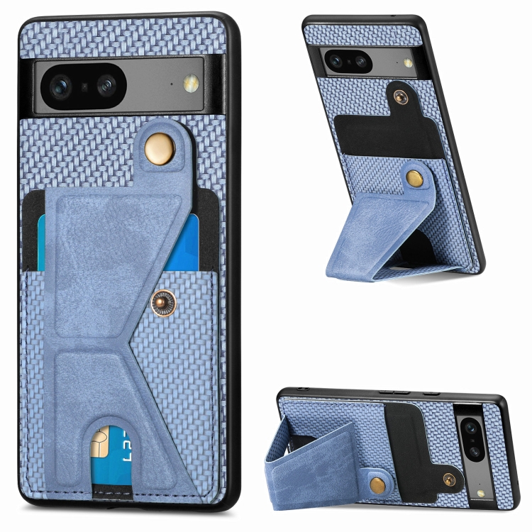 

For Google Pixel 7A Carbon Fiber Wallet Flip Card Holder Phone Case(Blue)