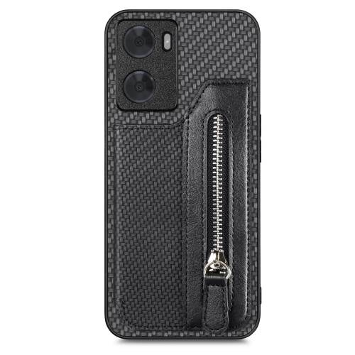 

For OPPO A57 4G Carbon Fiber Flip Zipper Wallet Phone Case(Black)