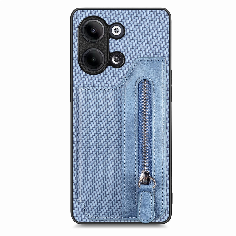 

For OPPO Reno9 Carbon Fiber Flip Zipper Wallet Phone Case(Blue)