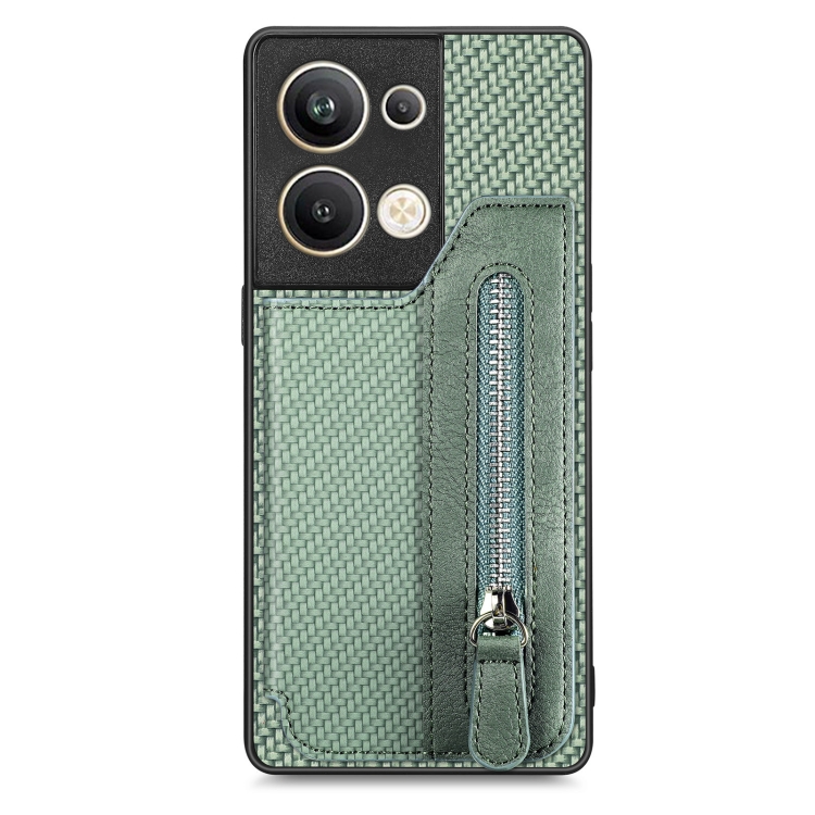 

OPPO Reno9 Pro+ Carbon Fiber Flip Zipper Wallet Phone Case(Green)