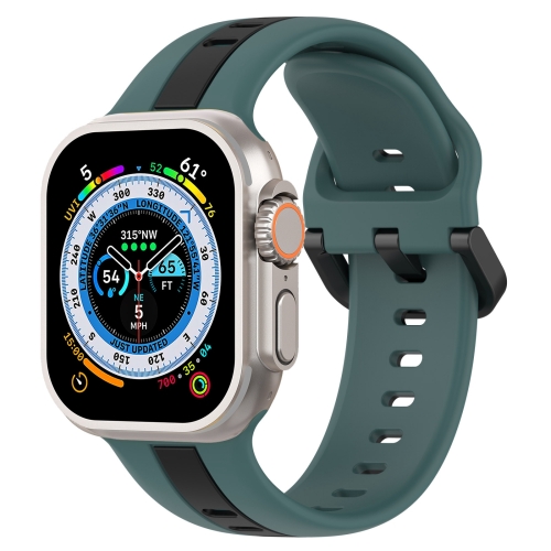 

Two-Color Loop Buckle Silicone Watch Band For Apple Watch Ultra 49mm(Olive Green + Black)