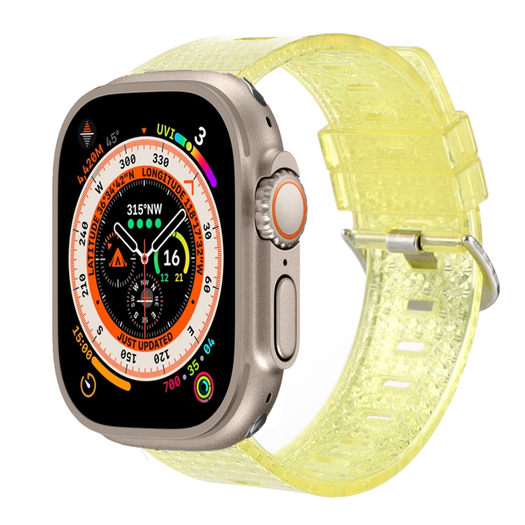 

Transparent Shiny Diamond TPU Watch Band For Apple Watch Ultra 49mm / Series 8&7 45mm / SE 2&6&SE&5&4 44mm / 3&2&1 42mm(Yellow)