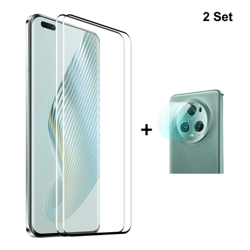 

For Honor Magic5 Pro 2pcs ENKAY 3D Hot Bending Edge Glue Tempered Glass Full Film with Lens Film