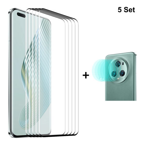 

For Honor Magic5 Pro 5pcs ENKAY 3D Hot Bending Edge Glue Tempered Glass Full Film with Lens Film