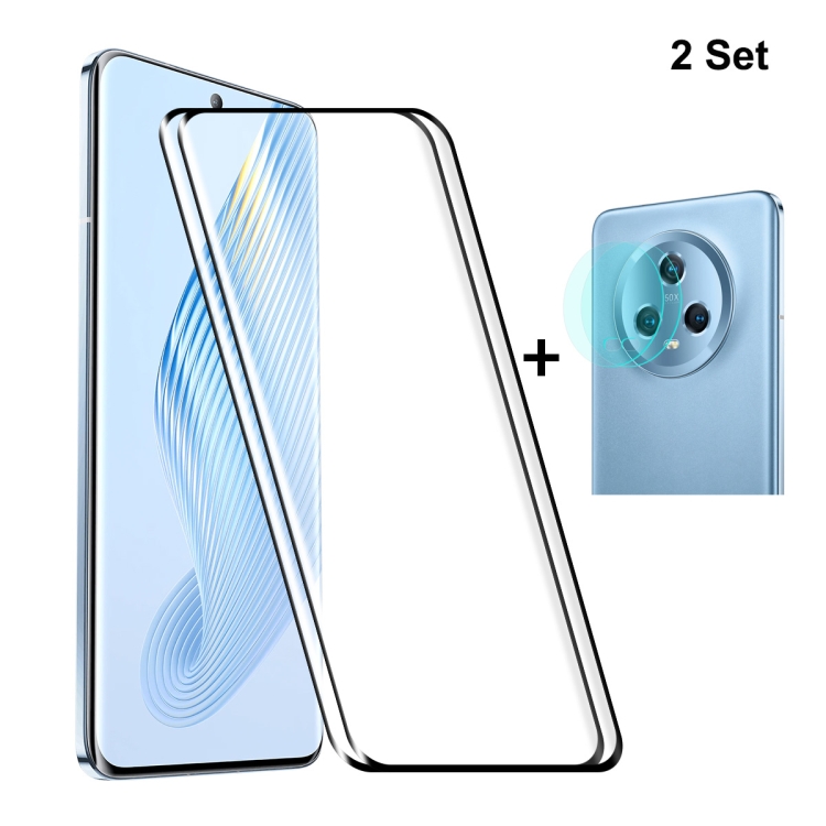 

For Honor Magic5 2pcs ENKAY 0.26mm 3D Hot Bending Tempered Glass Full Film with Lens Film