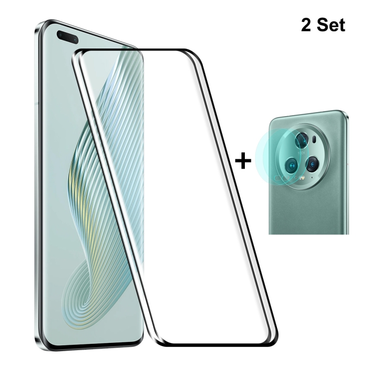 

For Honor Magic5 Pro 2pcs ENKAY 0.26mm 3D Hot Bending Tempered Glass Full Film with Lens Film