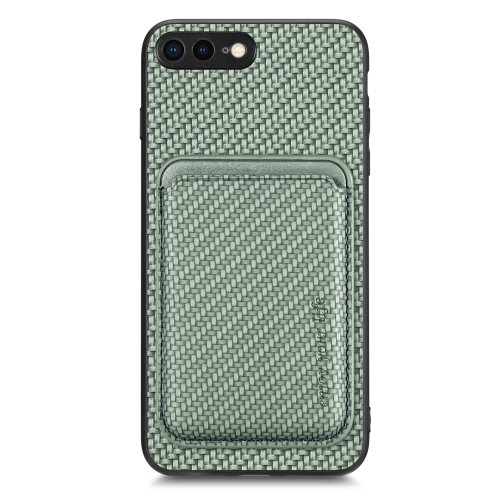 

For iPhone 7 Plus / 8 Plus Carbon Fiber Leather Card Magsafe Magnetic Phone Case(Green)