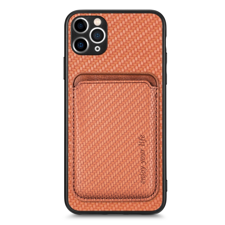 

For iPhone 11 Carbon Fiber Leather Card Magsafe Magnetic Phone Case(Brown)