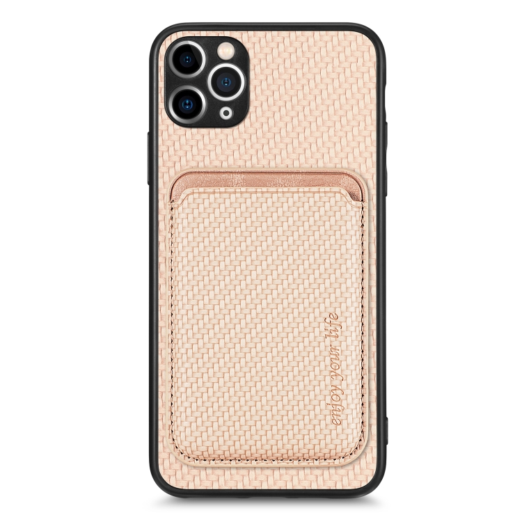 

For iPhone 11 Carbon Fiber Leather Card Magsafe Magnetic Phone Case(Khaki)