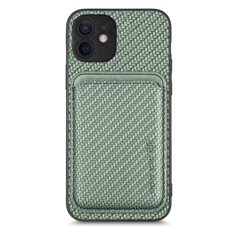 

For iPhone 12 Carbon Fiber Leather Card Magsafe Magnetic Phone Case(Green)