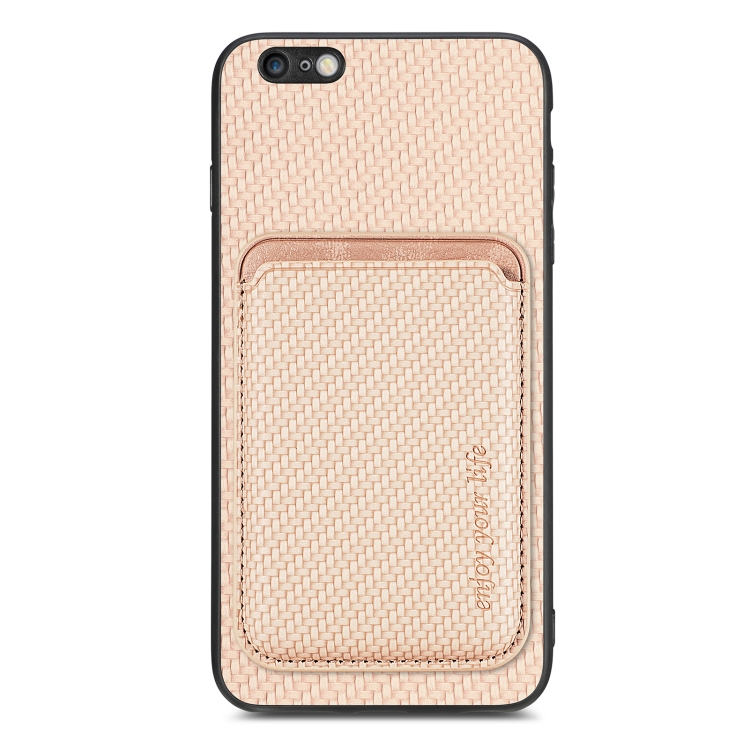 

For iPhone 6 / 6s Carbon Fiber Leather Card Magsafe Magnetic Phone Case(Khaki)