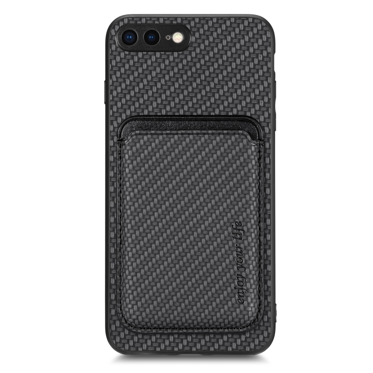 

For iPhone SE 2022 / 2020 / 7 / 8 Carbon Fiber Leather Card Magsafe Magnetic Phone Case(Black)