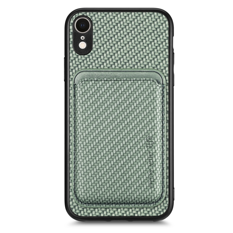

For iPhone XR Carbon Fiber Leather Card Magsafe Magnetic Phone Case(Green)