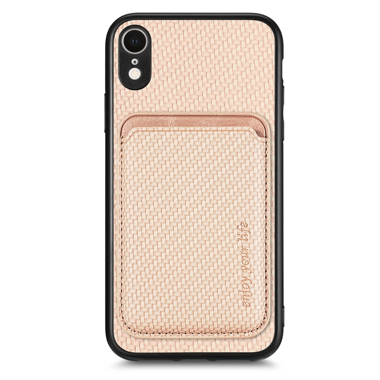

For iPhone XR Carbon Fiber Leather Card Magsafe Magnetic Phone Case(Khaki)