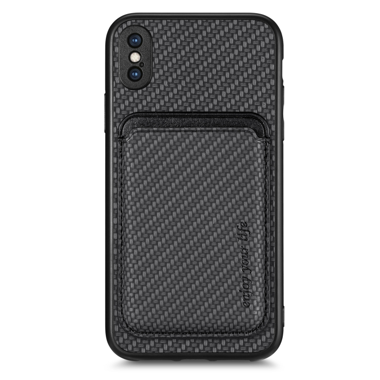 

For iPhone XS Max Carbon Fiber Leather Card Magsafe Magnetic Phone Case(Black)