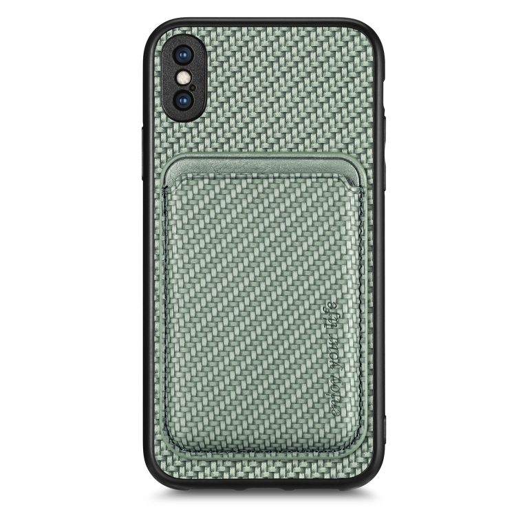 

For iPhone XS Max Carbon Fiber Leather Card Magsafe Magnetic Phone Case(Green)