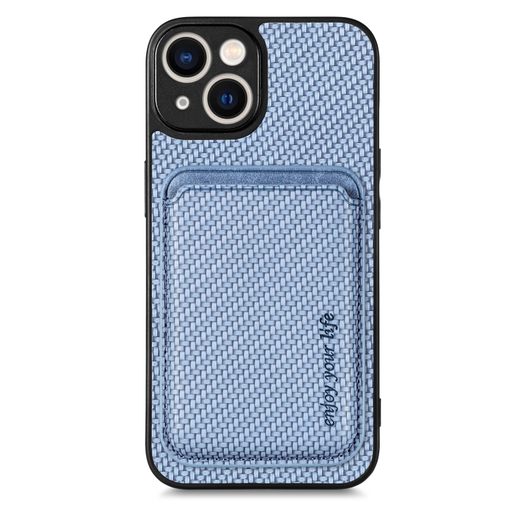 

For iPhone 13 mini Carbon Fiber Leather Card Magsafe Magnetic Phone Case(Blue)