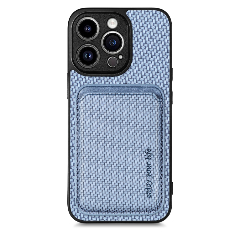 

For iPhone 13 Pro Max Carbon Fiber Leather Card Magsafe Magnetic Phone Case(Blue)