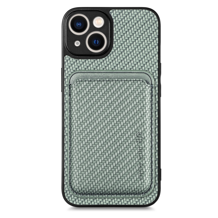 

For iPhone 14 Carbon Fiber Leather Card Magsafe Magnetic Phone Case(Green)