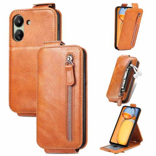 

For Xiaomi Redmi 13C 4G Zipper Wallet Vertical Flip Leather Phone Case(Brown)