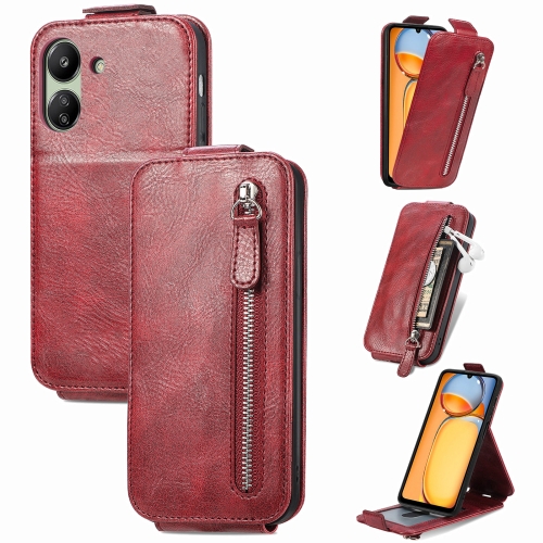 

For Xiaomi Redmi 13C 4G Zipper Wallet Vertical Flip Leather Phone Case(Red)