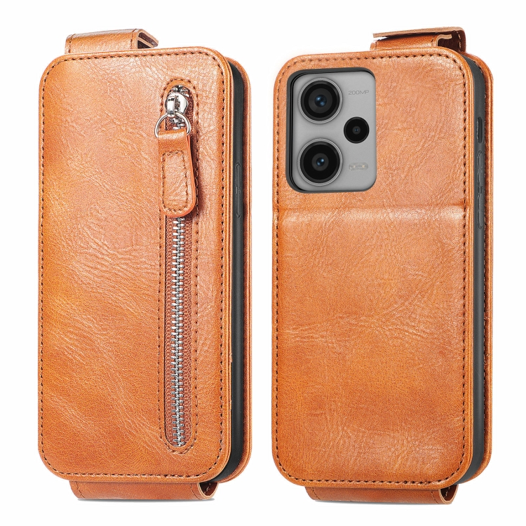 

For Xiaomi Redmi Note 12 Pro+ Zipper Wallet Vertical Flip Leather Phone Case(Brown)