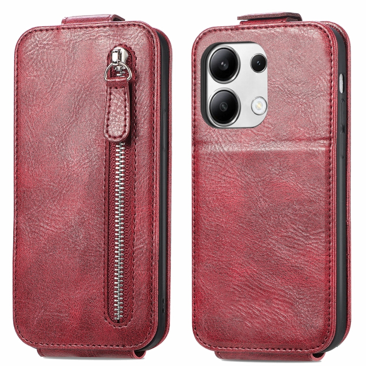 

For Xiaomi Redmi Note 13 4G Zipper Wallet Vertical Flip Leather Phone Case(Red)