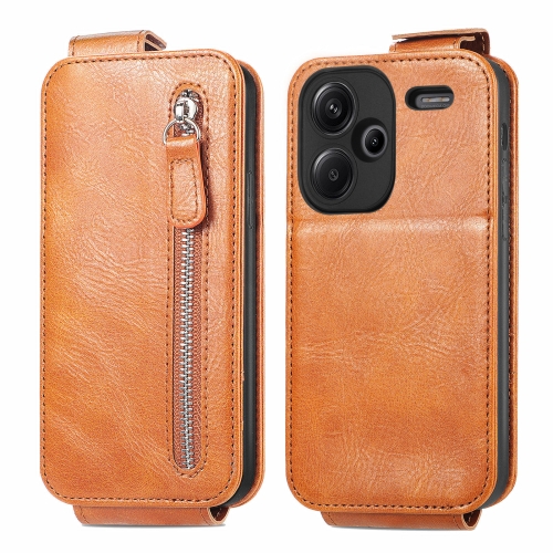 For Xiaomi Redmi Note 13 Pro+ Zipper Wallet Vertical Flip Leather Phone Case(Brown)