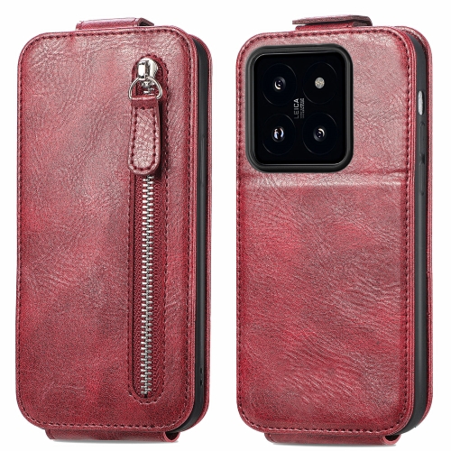 

For Xiaomi 14 Pro Zipper Wallet Vertical Flip Leather Phone Case(Red)