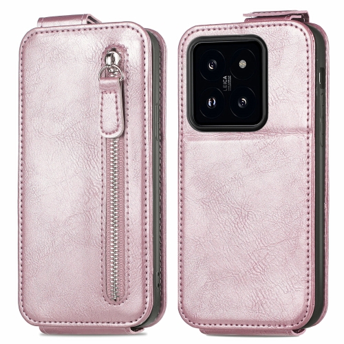 For Xiaomi 14 Pro Zipper Wallet Vertical Flip Leather Phone Case(Pink) new backpack felt lined soft pouch organizer felt insert pocket inner pocket handbag wallet liner for longchamp pliage backpack